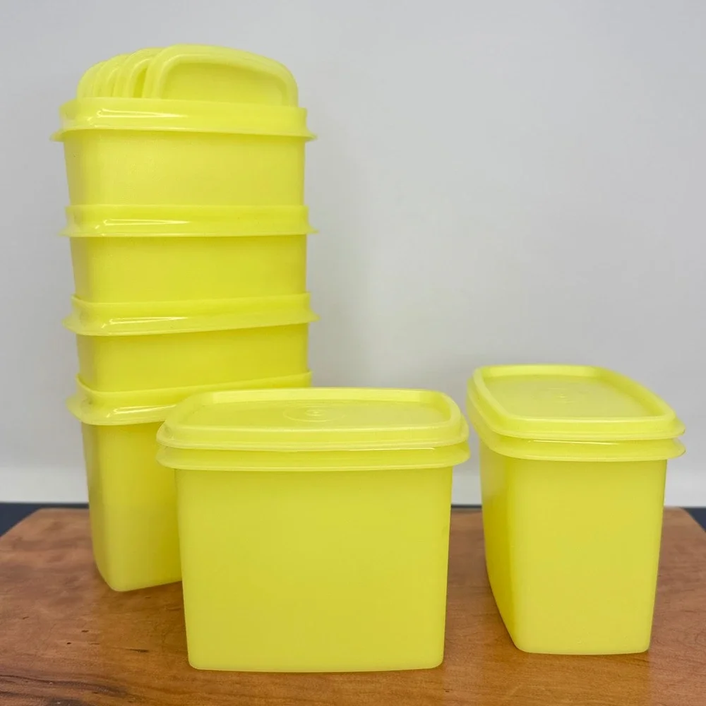 Vintage Tupperware Yellow Shelf Saver Canisters & Lids 1243 & 1244 Set of 6